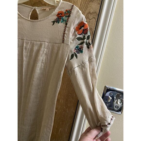 Gibson Latimer Sheer Ivory Womens S Boho Floral Embroidered Blouse Colorful - Picture 4 of 15